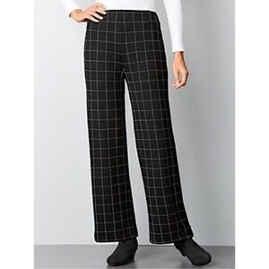 J Jill Ponte Full Leg Trouser Pants Pull-on Windowpane Plaid Grey/Red